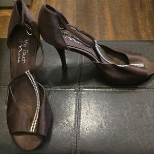 Touch of Nina Dark Brown Heels with Rhinestone Detail